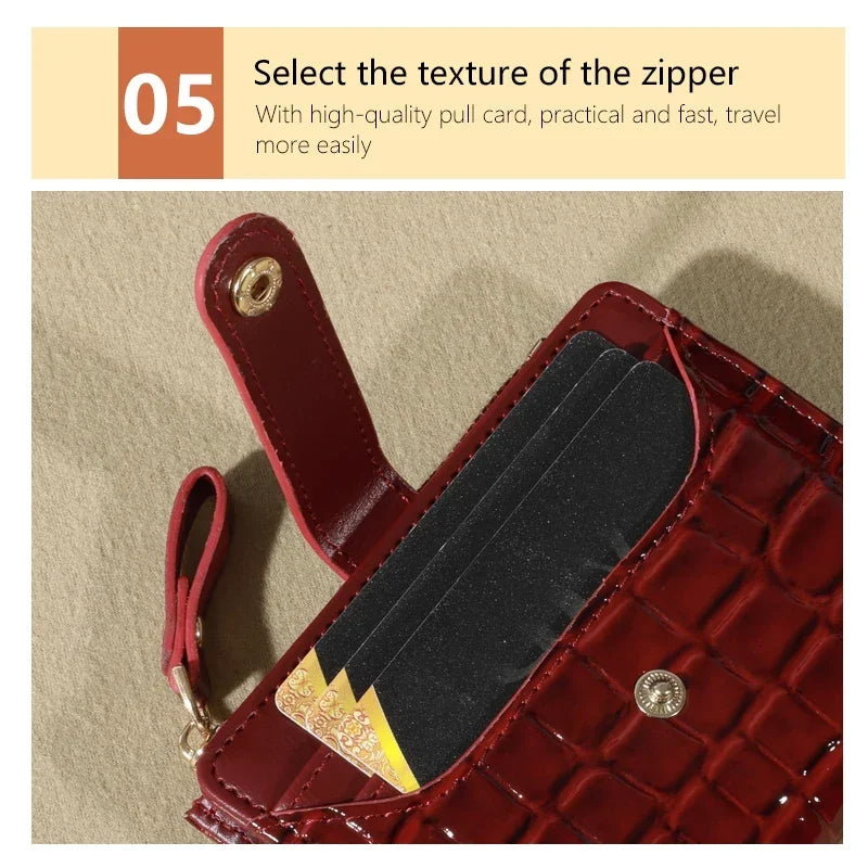 Elegant Women’s Multi-Card Wallet – PU Leather Double Zip Clutch Purse with Crocodile Pattern Storage Bag