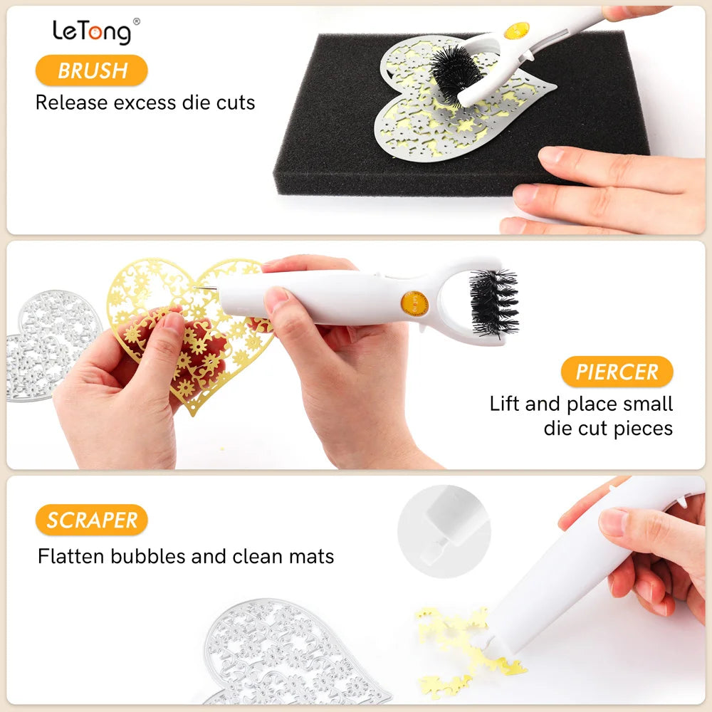 3-in-1 Die Brush Piercer Scraper: Essential Weeding Tool for Easily Removing Excess Paper From Dies - Includes Foam Pad