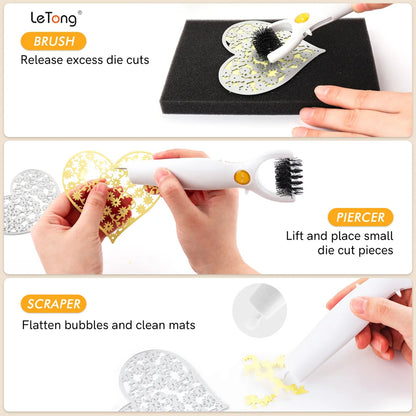 3-in-1 Die Brush Piercer Scraper: Essential Weeding Tool for Easily Removing Excess Paper From Dies - Includes Foam Pad