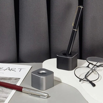 Creative Mini Aluminum Pen Holder – Non-Slip Square Pencil Storage Rack for Office Supplies