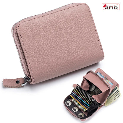 Genuine Leather RFID Short Wallet – Cowhide Card Holder Mini Coin Purse & Key Pouch for Men and Women