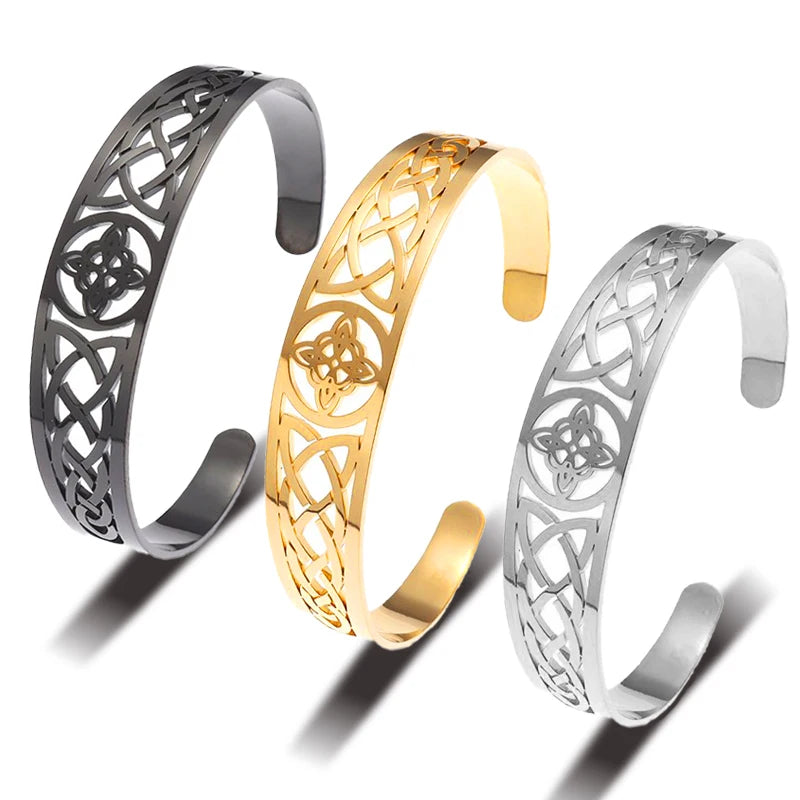 Witch Knot Cuff Bracelet - Stainless Steel Pagan Magic Knot Good Luck Amulet Celtic Knot Jewelry
