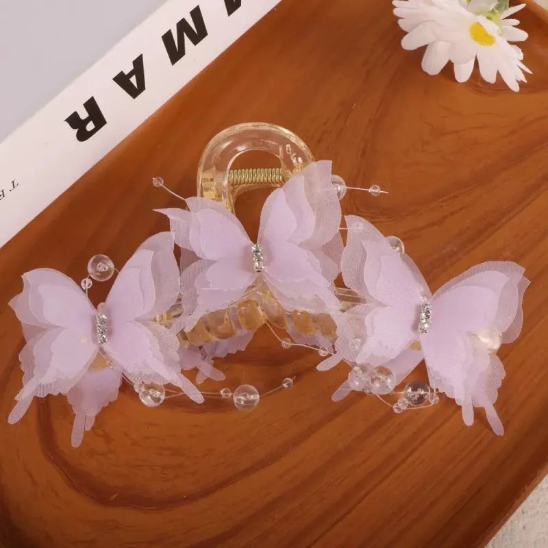Sheer Butterfly Claw Clip - Pearl Rhinestone Fairycore Hair Accessory