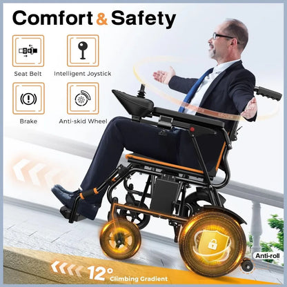 Foldable Electric Wheelchair for Adults — Intelligent Power Wheelchair with 15 Mile Long Range