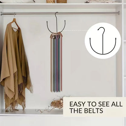 Large Capacity 1-Piece Belt and Tie Organizer Rack - Multipurpose Wardrobe Storage Hook for Scarves, Vests, and Hats