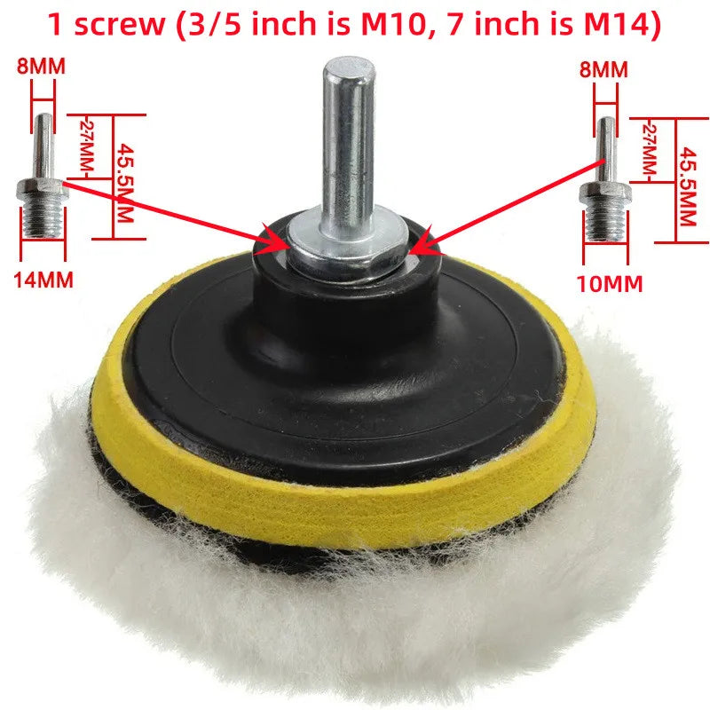 3/5/7-Inch Car Polishing Disc 8pcs Set — Self-Adhesive Buffing, Waxing, and Wool Pads for Car Polisher with Drill Adapter