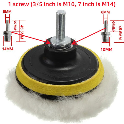 3/5/7-Inch Car Polishing Disc 8pcs Set — Self-Adhesive Buffing, Waxing, and Wool Pads for Car Polisher with Drill Adapter