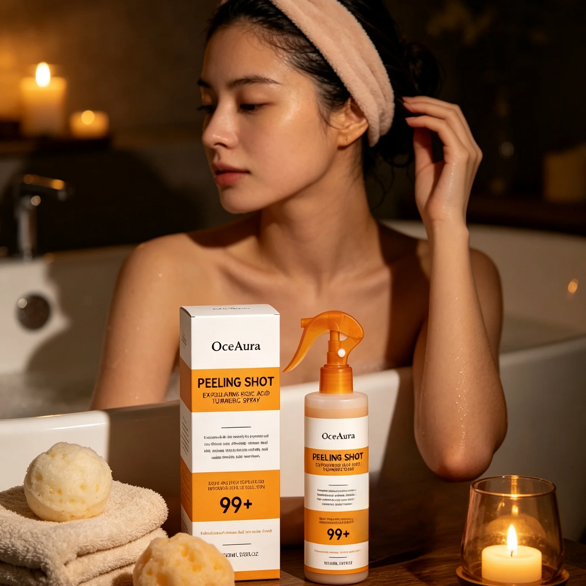 OceAura Kojic Acid & Turmeric Peel Shot Spray - 100ml Exfoliating Skin Care for Dead Skin Removal and Smoother-Looking Skin