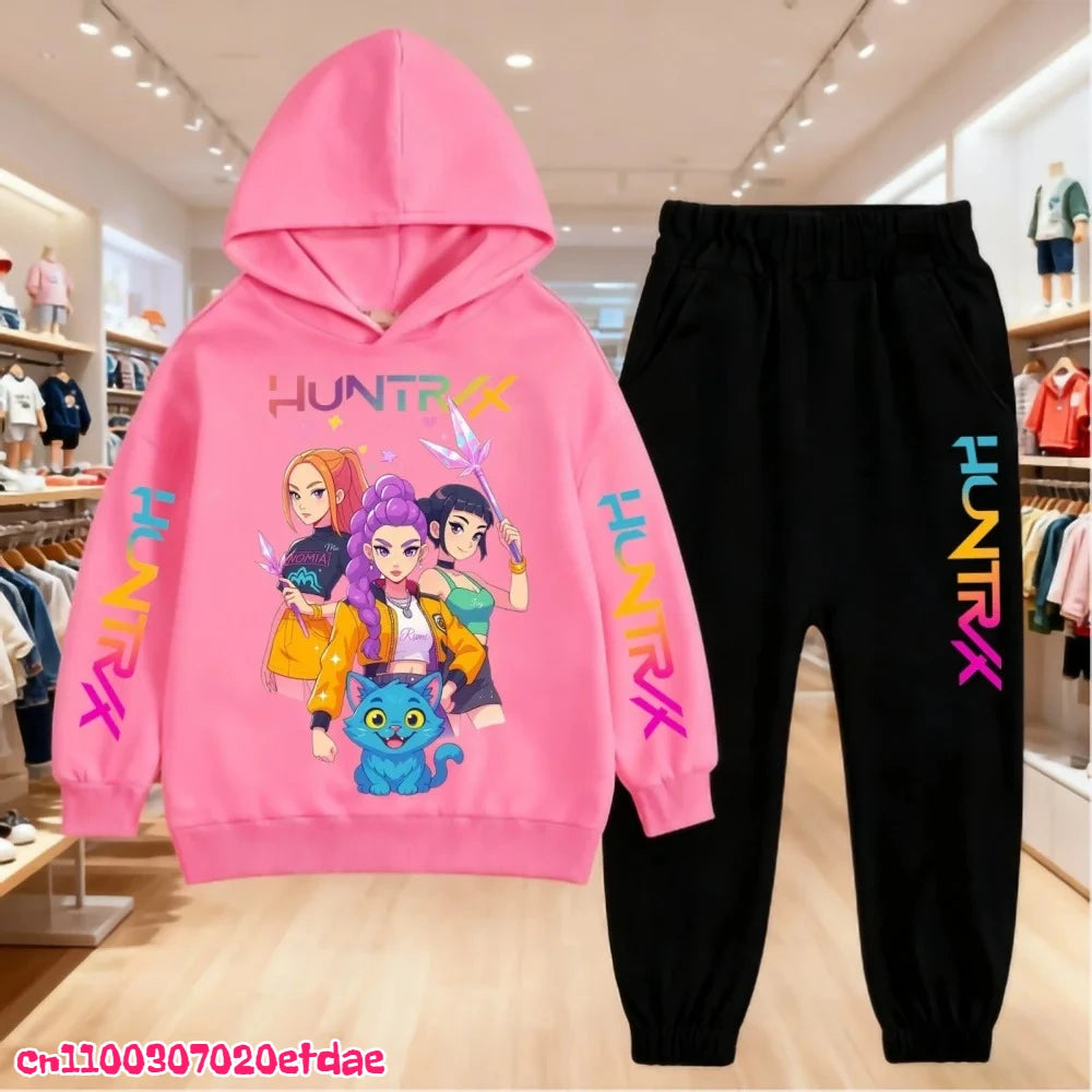 Children’s KPop Demon Hunters Hoodie & Pants Set – Autumn & Winter Casual Outerwear for Boys & Girls, Ages 3-12 Gift