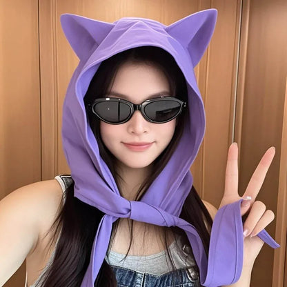 Women Cute Cat Ear Bucket Hat – Kawaii Cartoon Soft Breathable Sun Protection Cap, Adjustable Casual Summer Multi-Functional Hat