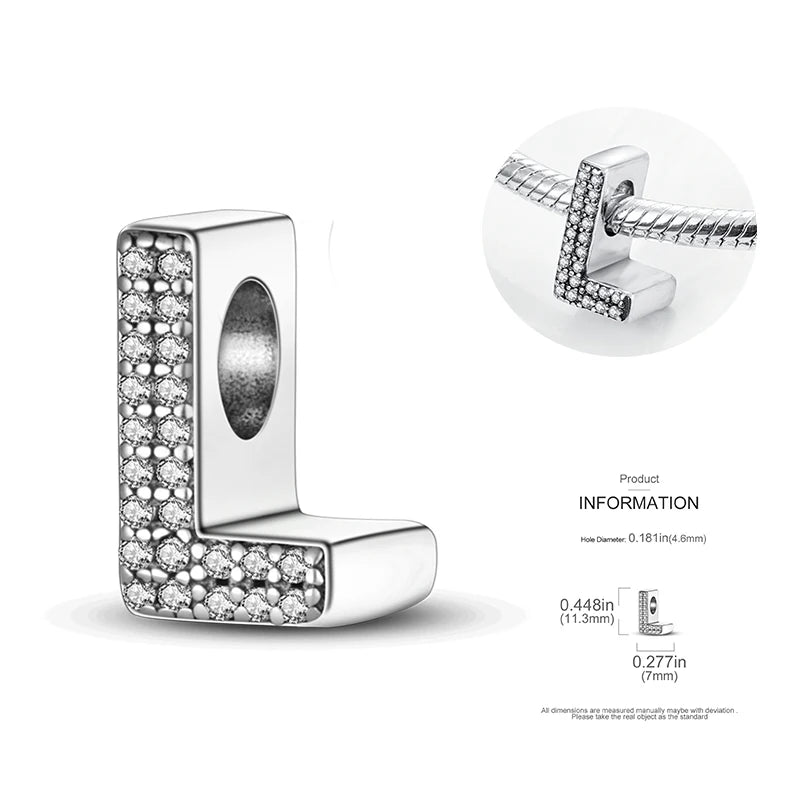 26 A-Z Alphabet Beads 925 Silver LOVE Letter Charms for 3mm Bracelets - CZ Zircon DIY Jewelry Gift