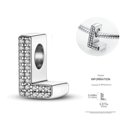 26 A-Z Alphabet Beads 925 Silver LOVE Letter Charms for 3mm Bracelets - CZ Zircon DIY Jewelry Gift