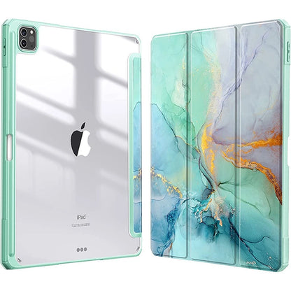 Smart PU iPad Case - Transparent Protective Cover for iPad Air Pro 11 Inch 10.9 10.2 9.7 Models with Stand