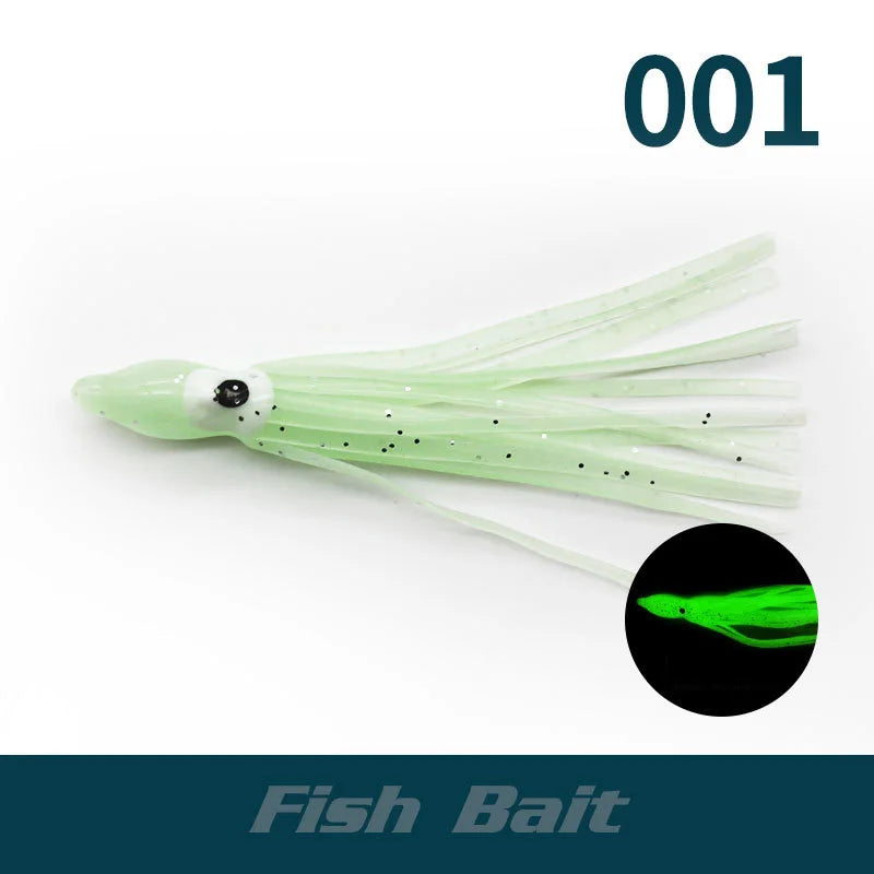 PRO BEROS 5Pcs Luminous Octopus Fishing Lures - Silicone Squid Skirts Glow Bait for Tuna Trolling & Sea Jigging