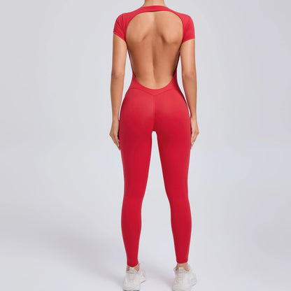 Women’s One-Piece Padded Backless Yoga Romper – Quick-Dry Workout Bodysuit & Sports Jumpsuit