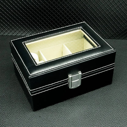 PU Leather Watch Display Box — Glass Top Storage Organizer with Slots for Men’s Watches, Perfect Gift