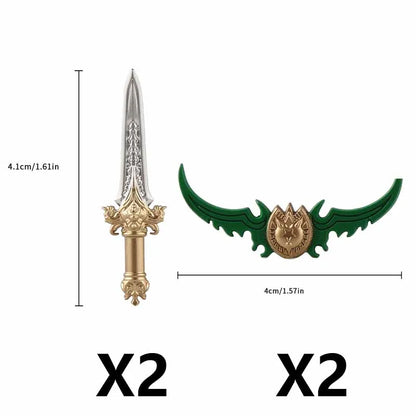 Medieval Figure Weapons Building Blocks Kit – King Sword, Lion Shield, Trident & Double-Edged Axe Battle Toy