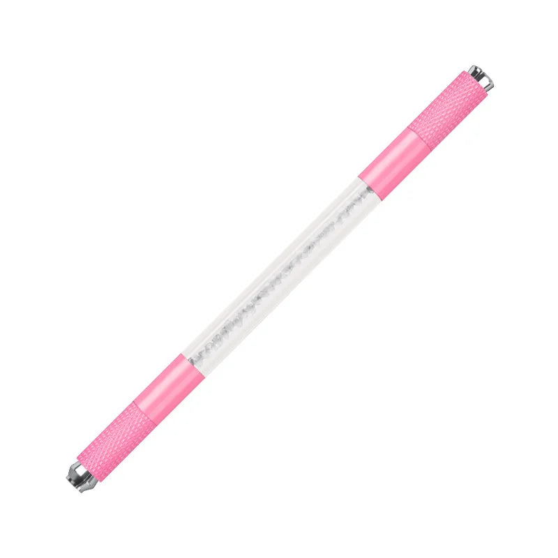 Manual Double-Ended Crystal Acrylic Microblading Pen – Permanent Makeup Eyebrow Tattoo Tool for Flat & Round Needles