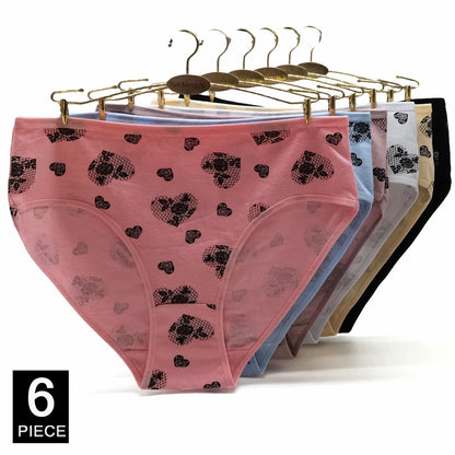 Women’s Cotton Briefs Set - Sexy Print Mid-Rise Plus Size Panties 2XL-4XL Soft Breathable Underwear 6Pcs