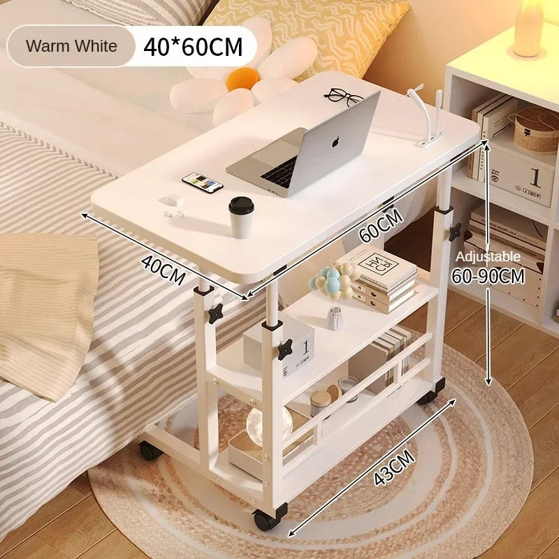 Adjustable Height Portable Study Desk with Storage Shelf – Mobile Bedside Table for Work & Dining, Includes USB Fan & Light