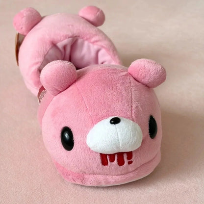 Cute Pink Bear Plush Slippers - 28cm Soft Cartoon Indoor House Slippers