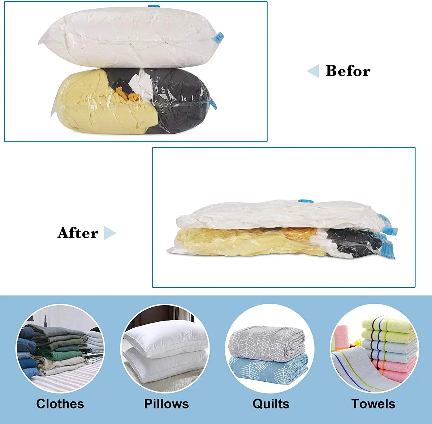 Vacuum Storage Bags for Clothes — Wardrobe Organizer Space-Saving Seal Bags for Pillows, Bedding & Blankets