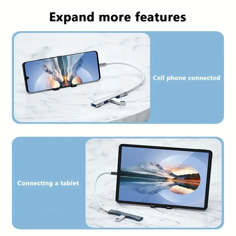 USB 3.0 Hub Extender - 4 Port Splitter Adapter, OTG Docking Station for Phone, MacBook Pro 13/15, Air, PC and Laptop