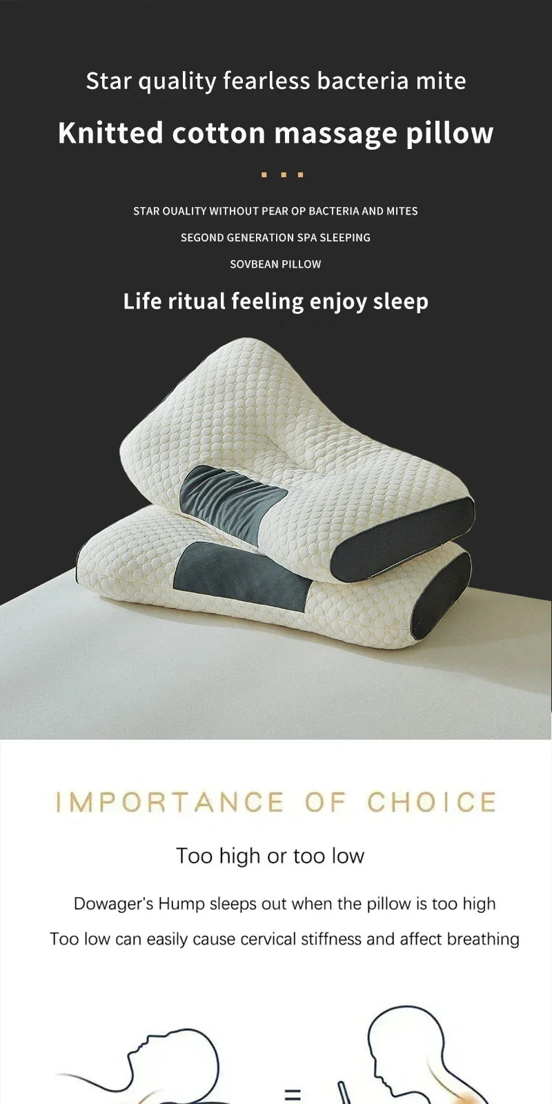 2024 Orthopedic Cervical Neck Pillow | Soybean Fiber Massage Sleep Pillow for Neck Support & Relaxation | SPA-Style Sleeping Aid