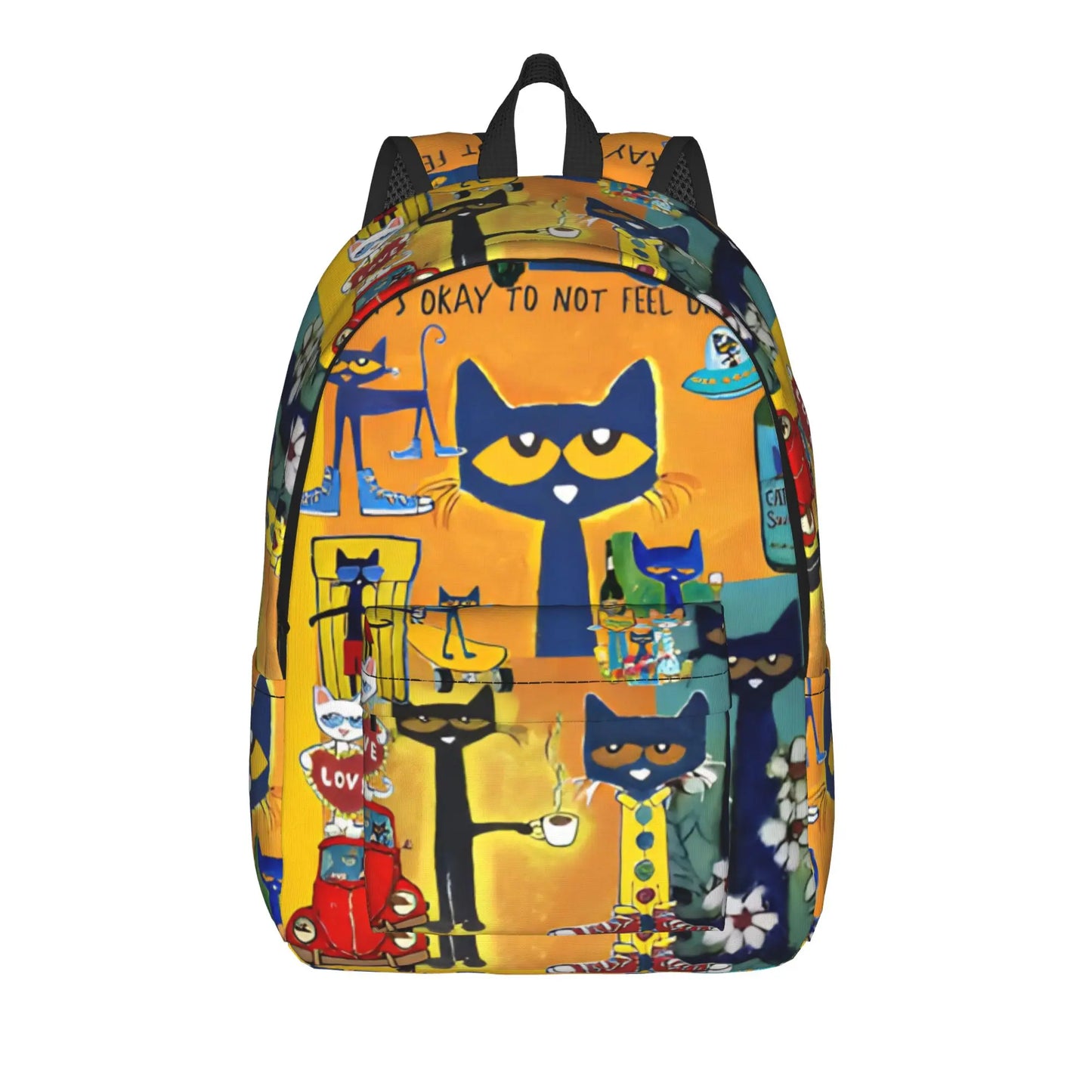 Pete The Cat Casual Backpack - Cartoon Student Laptop Shoulder Bag With Pocket For Men And Women
