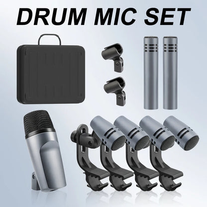 E608 Kick Drum Microphone 7-Piece Kit - For Bass, Snare, Toms, Cymbals, Studio & Live Performance Recording