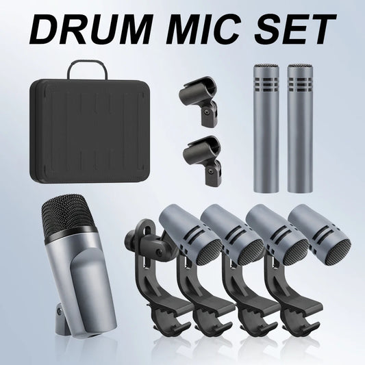 E608 Kick Drum Microphone 7-Piece Kit - For Bass, Snare, Toms, Cymbals, Studio & Live Performance Recording