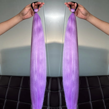 Synthetic Colorful Ponytail Extensions – Long Straight Braided Hairpieces with Rubber Band for Women