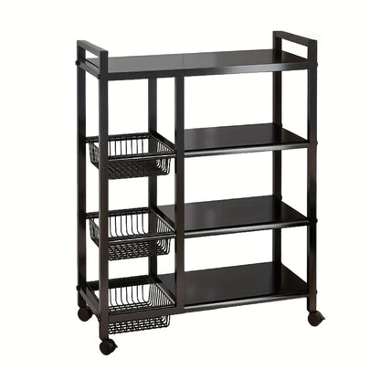 Heavy-Duty 4-Tier Metal Mesh Basket Rack — Rolling Storage Organizer with Locking Wheels for Kitchen & Restaurant Vegetables