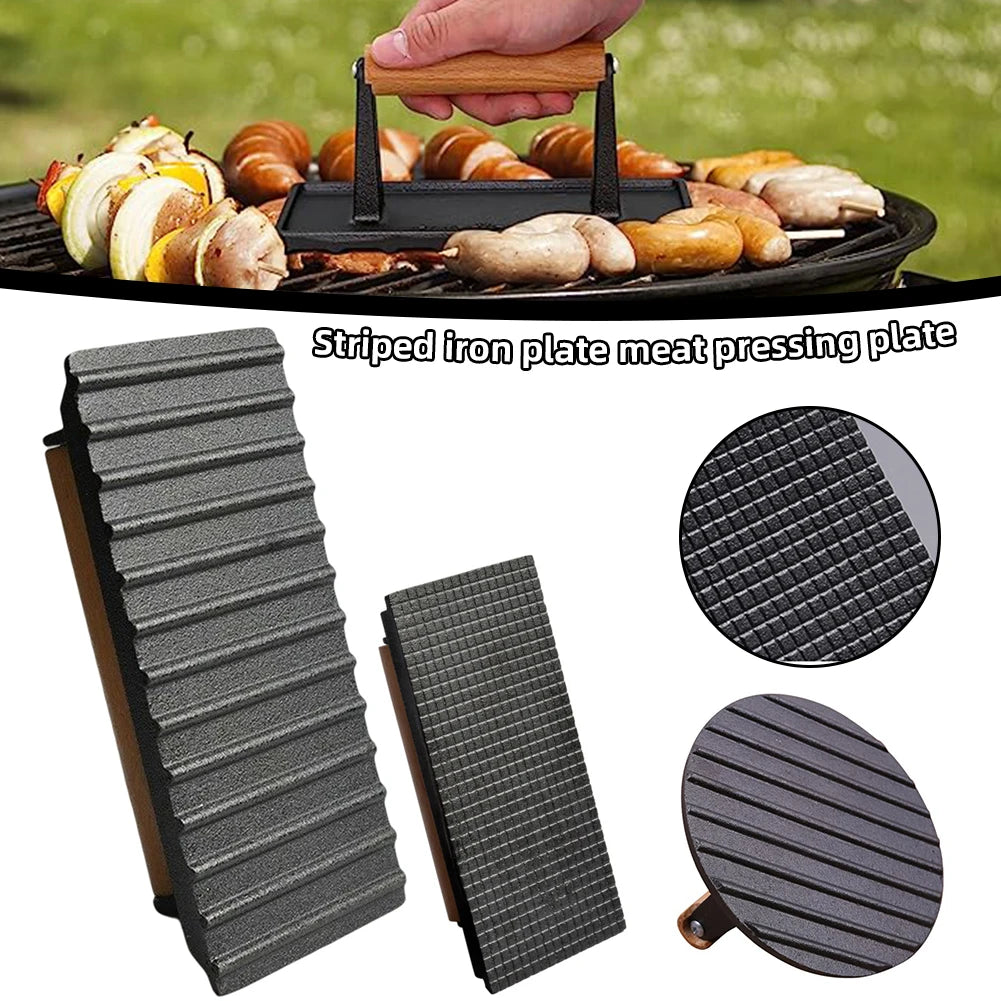 Universal Rectangular Meat Press, Heavy-Duty Steak & Burger Press with Handle, BBQ Cooking Tool, High Temperature Resistance
