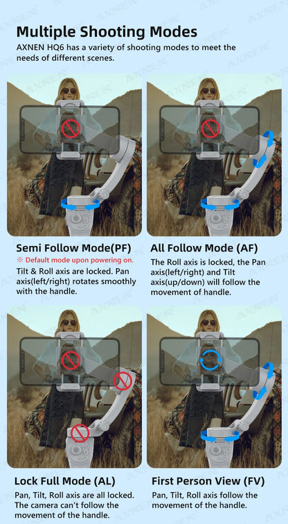3 Axis Handheld Gimbal Stabilizer with Fill Light – Smartphone Stabilizer for iPhone & Android, Face Tracking, TikTok, Vlog – HQ6