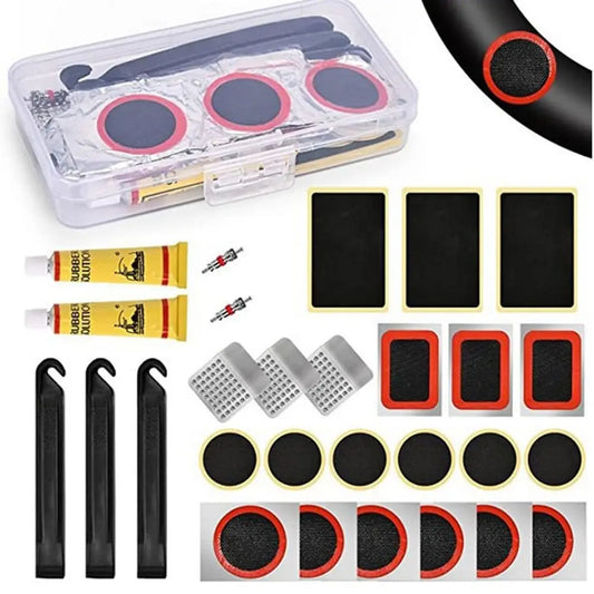 Bicycle Tire Repair Kit - Inner Tube Puncture Patches Rubber Glue Valve Tools for Bike Maintenance