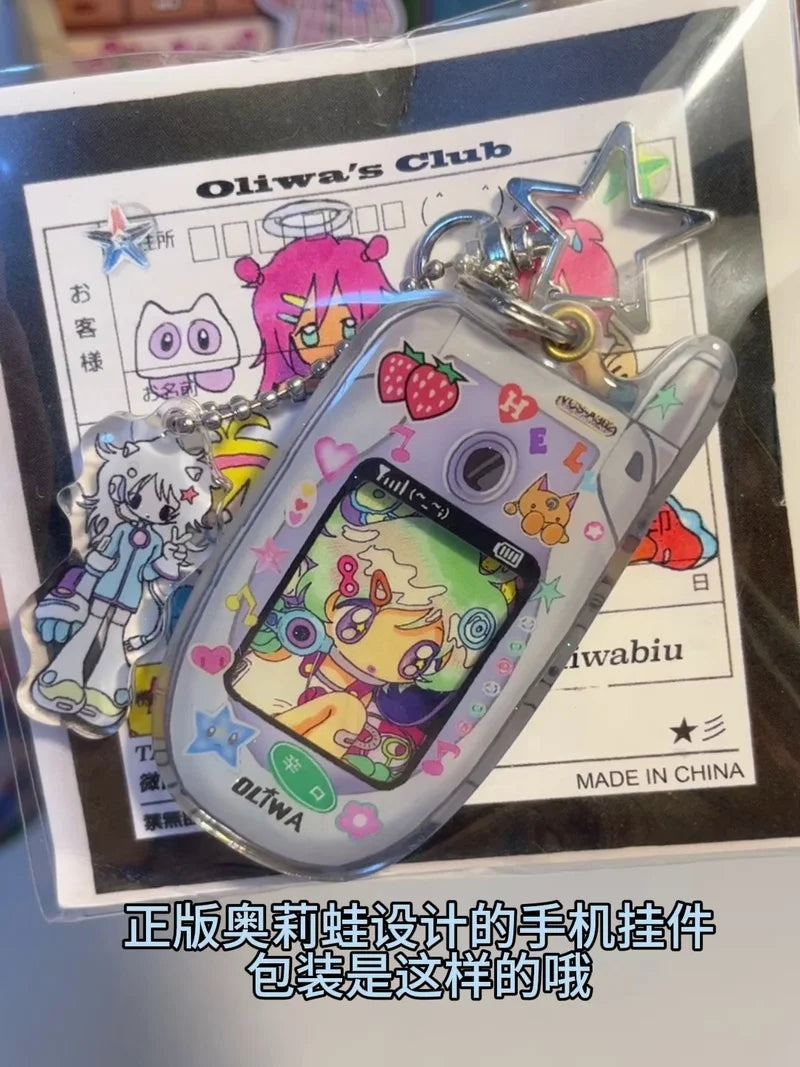 Oliva Acrylic Phone Decoration Keychain — Kawaii Pendant with Photo Frame for 1-Inch Photos, Perfect Birthday Gift