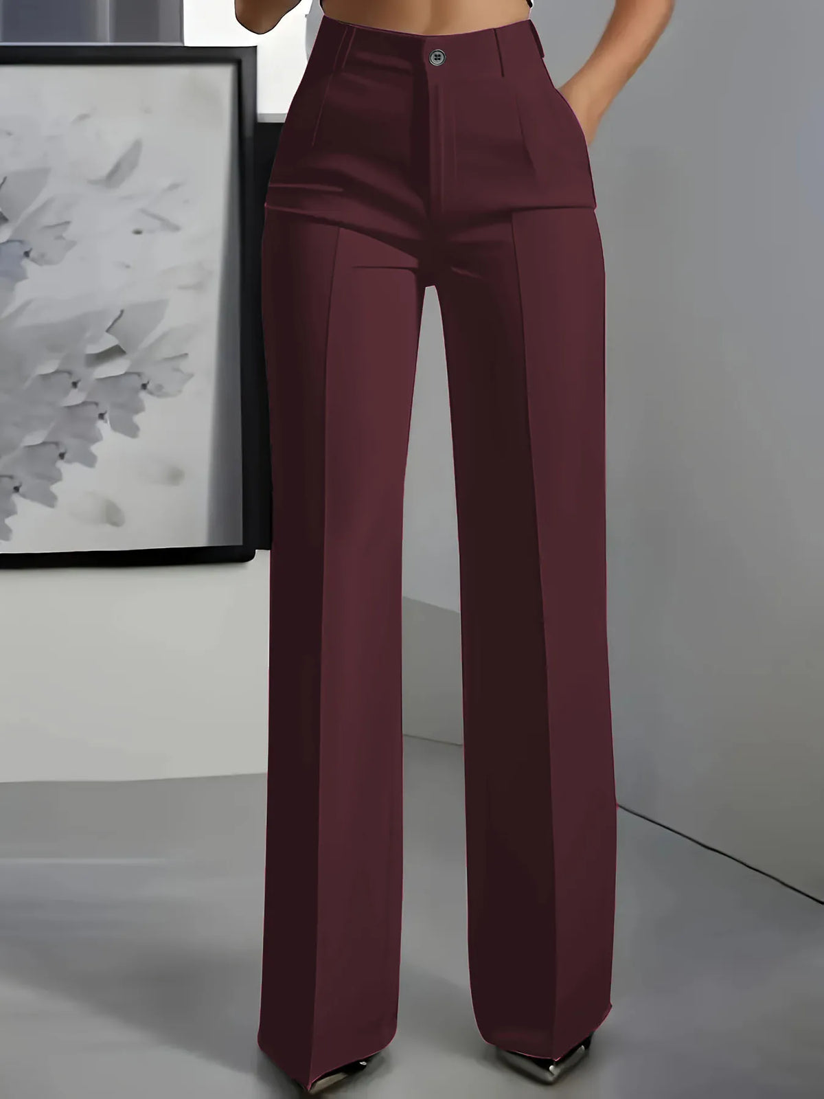 High-Waisted Straight-Leg Suit Pants for Women - Elegant Draped Fit, Minimalist Style