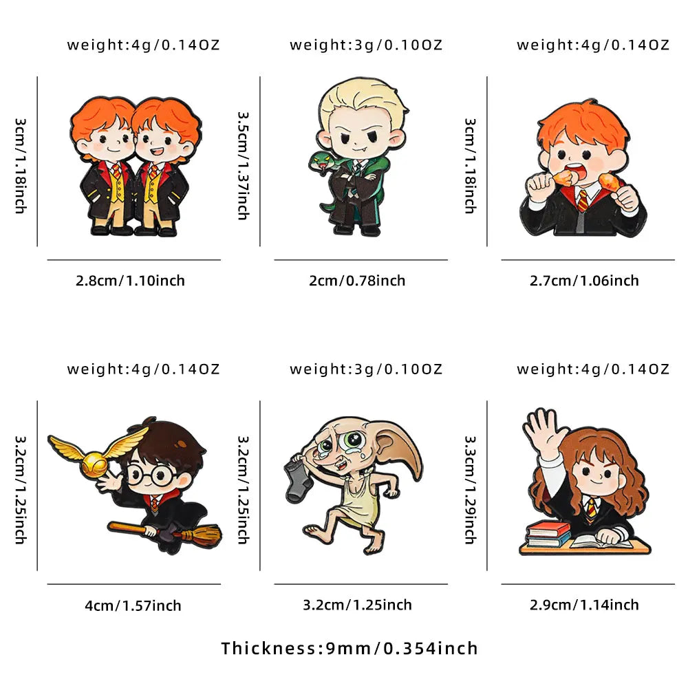 6-Piece Wizard Student Enamel Pin Set - Cute Movie-Themed Brooches for Backpacks, Hats & Cosplay