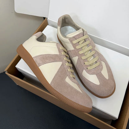 Unisex Patchwork Suede Sneakers - Vintage German Army Trainer Casual Shoes