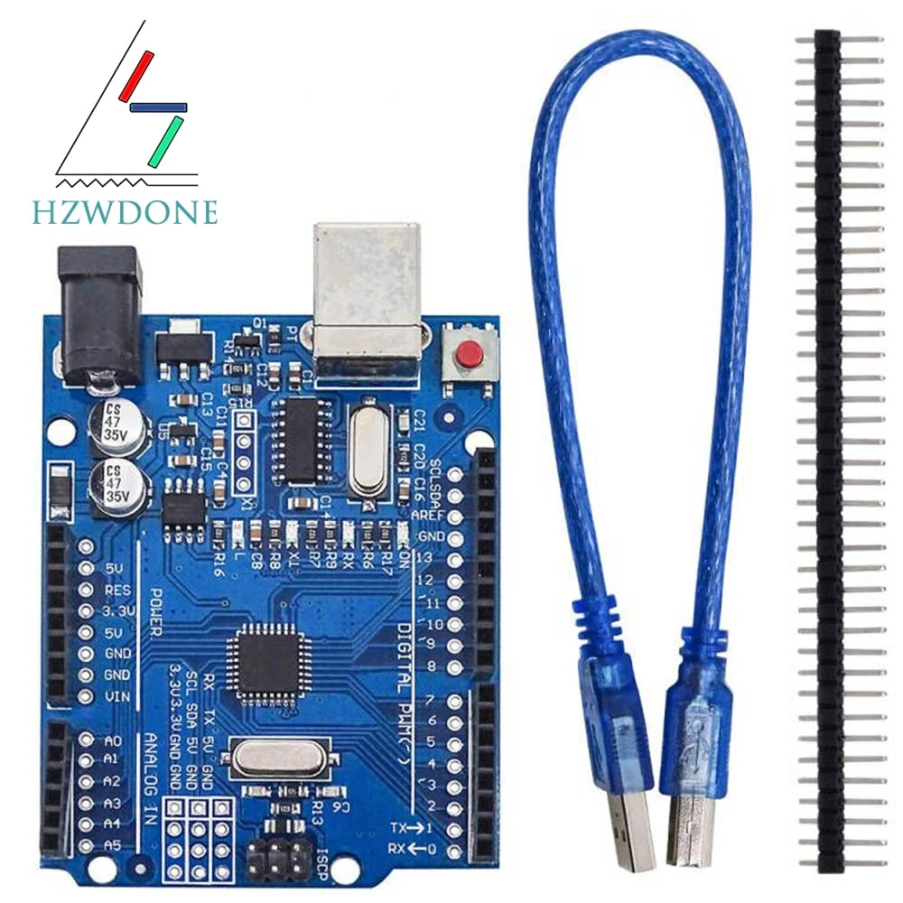 UNO R3 ATmega328P Development Board - Arduino IDE Compatible Controller Board with Pin Header & USB Cable