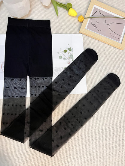 Sexy Black Stockings: Heart Polka Dot Lolita Pantyhose - High Socks with Good Elasticity, Erotic Lingerie for Women