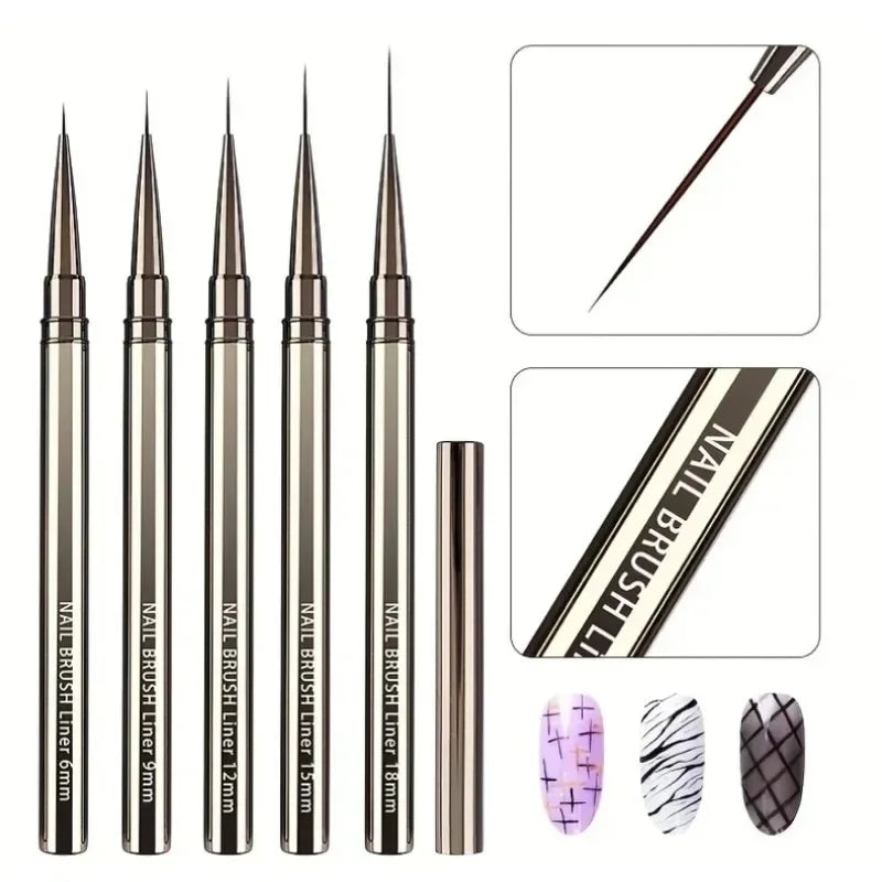 Nail Art Liner Brushes – Striping & Drawing Pens for Elongated Lines, 6–25mm Professional Manicure Design Tools