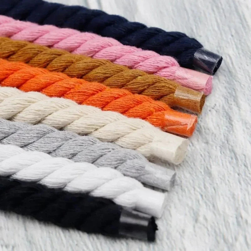 Round Thick Rope Shoelaces – High-Quality Polyester Cotton, Solid Color, 0.8cm Width, 120/140/160cm