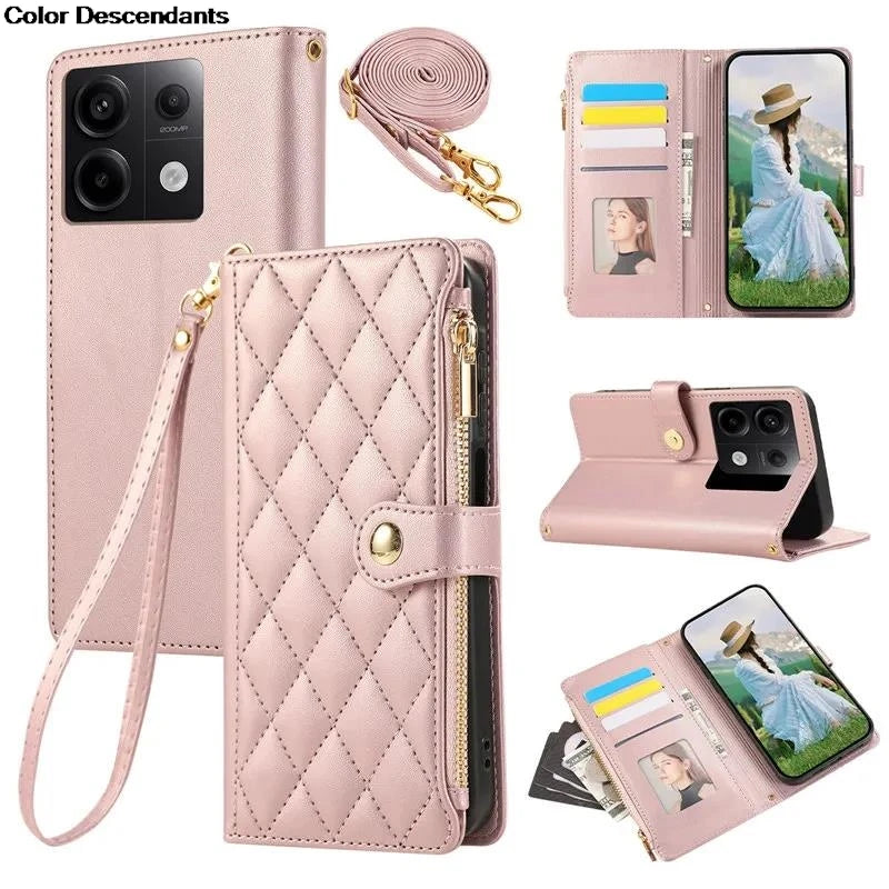 Lanyard Flip Leather Case for Xiaomi – Zipper Wallet & Card Cover for Redmi Note 13/12/12S/11/11S/10/10S/9S/9 Pro/13C/12 Poco X5/M6 Pro