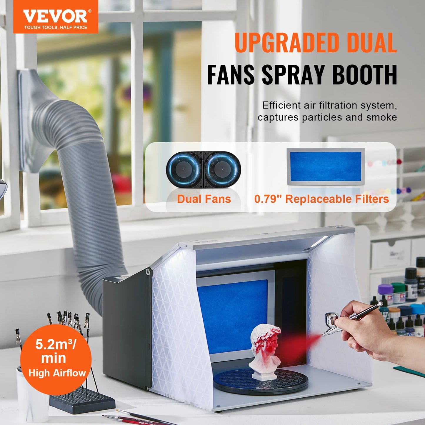 VEVOR Portable Airbrush Spray Booth – Hobby Paint Booth Kit with 4 LED Lights & Dual Exhaust Fans