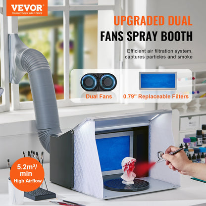 VEVOR Portable Airbrush Spray Booth – Hobby Paint Booth Kit with 4 LED Lights & Dual Exhaust Fans