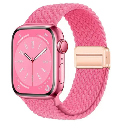Nylon Braided Loop Apple Watch Band – Magnetic Metal Bracelet Strap for Ultra 2, Series 3–9 & SE (40mm–49mm) Adjustable Wristband