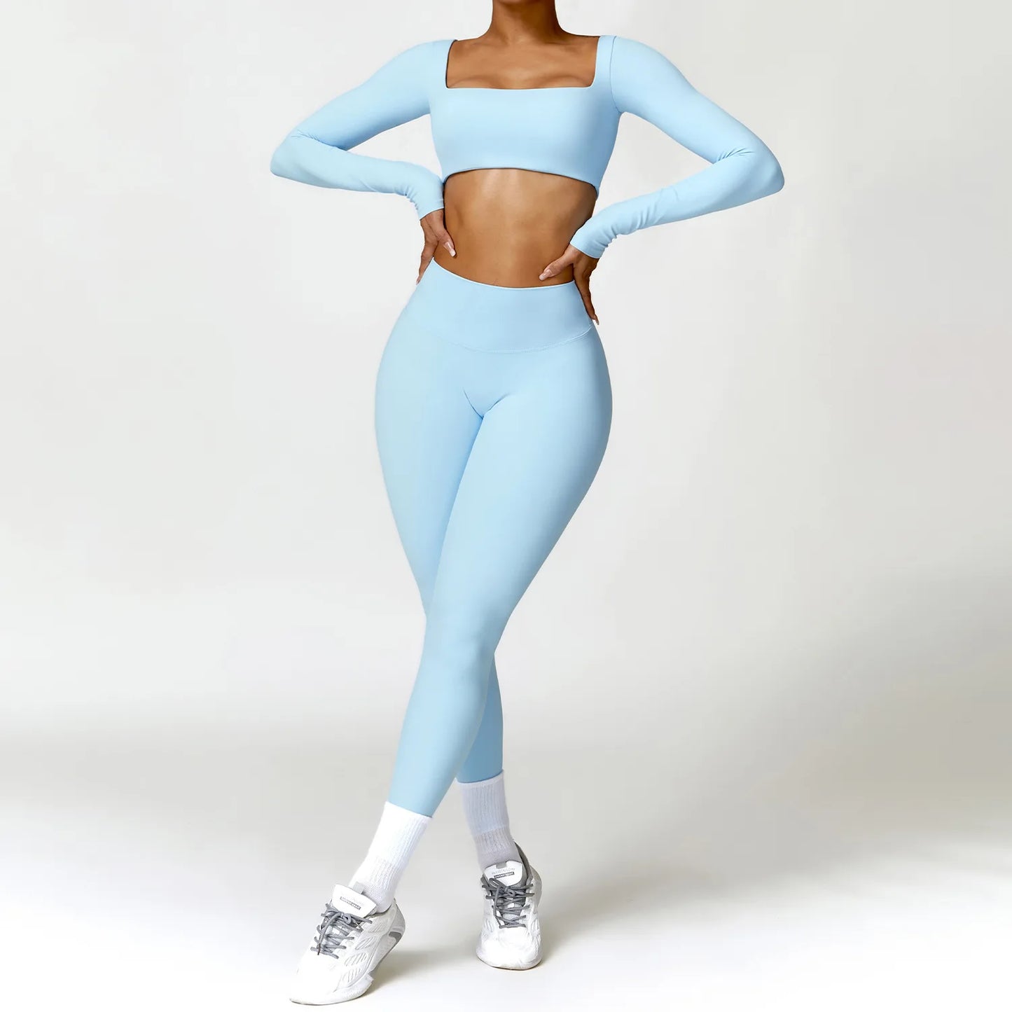 2Pcs Women's Yoga Sports Set - Quick Dry Long Sleeve Workout Tracksuit for Gym & Running