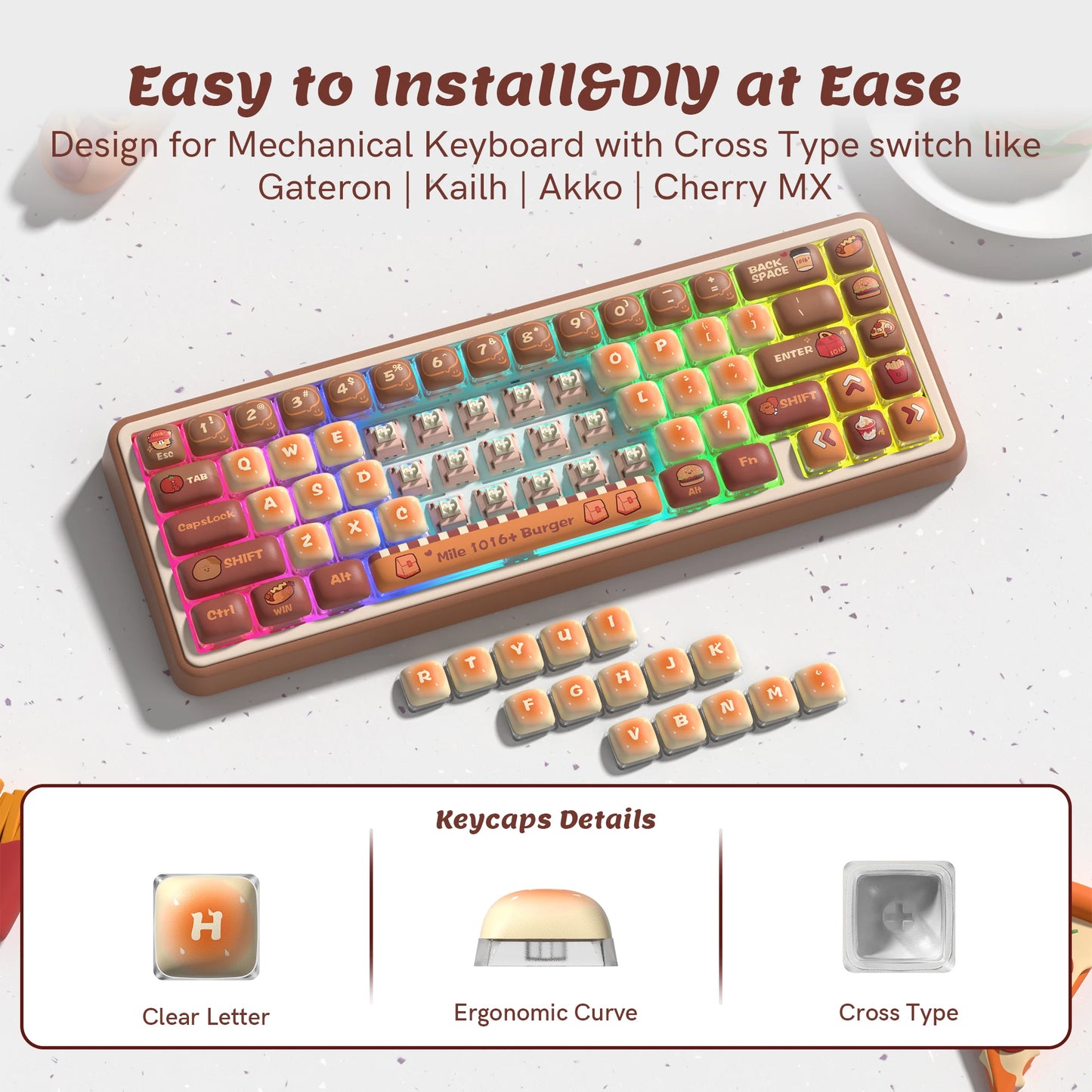 125-Key MOG Profile PBT Keycap Set - Cute Rounded Dye-Sublimation Keycaps for Cherry MX Keyboards